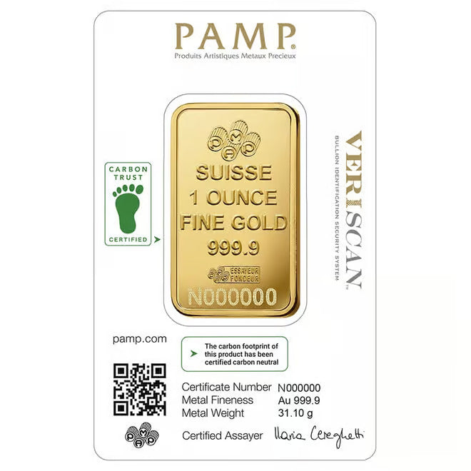 1 oz Gold Bar PAMP Suisse Lady Fortuna (in Assay)